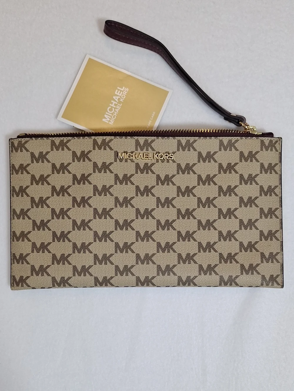 Michael Kors Brown Logo Wristlet Clutch